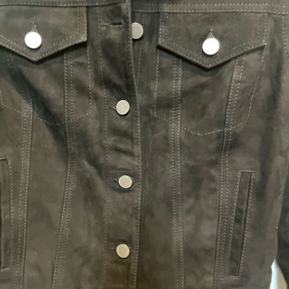 Quince Wm’s Suede Trucker Jacket Sz S Black Cropped New with tags - Picture 6 of 9